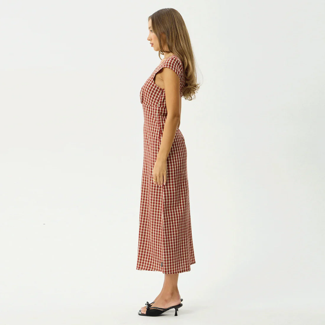 AFENDS Austin Check Midi Dress - Red Rum - Image 3