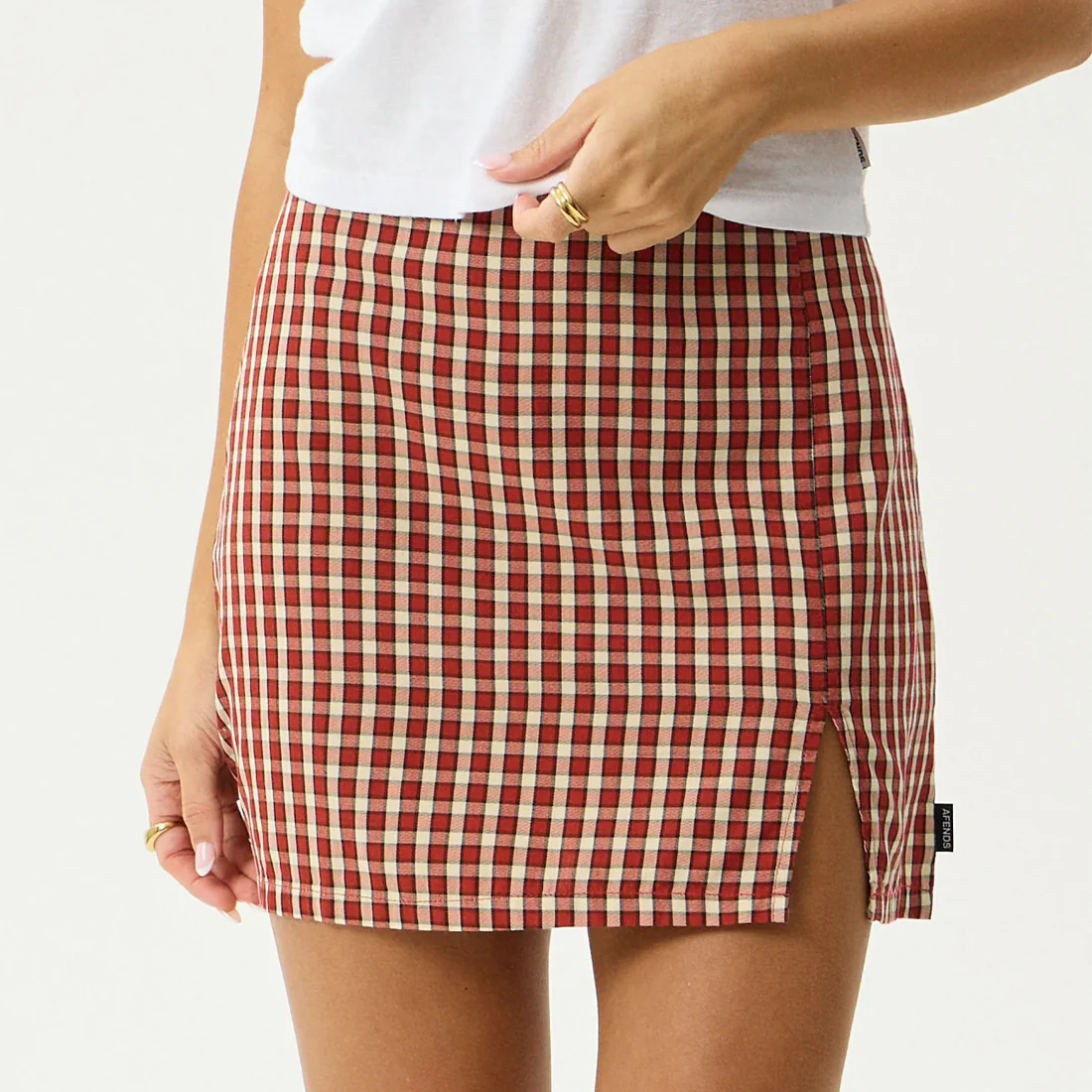 AFENDS Austin Check Mini Skirt - Red Rum - Image 2