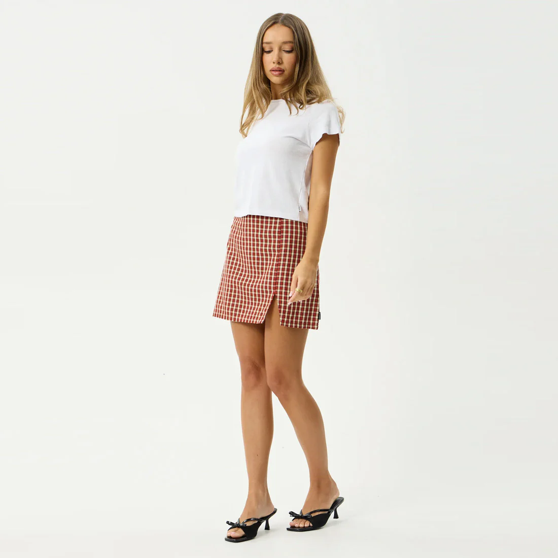 AFENDS Austin Check Mini Skirt - Red Rum - Image 6