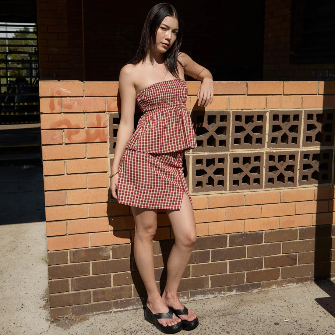 AFENDS Austin Check Mini Skirt - Red Rum - Image 7