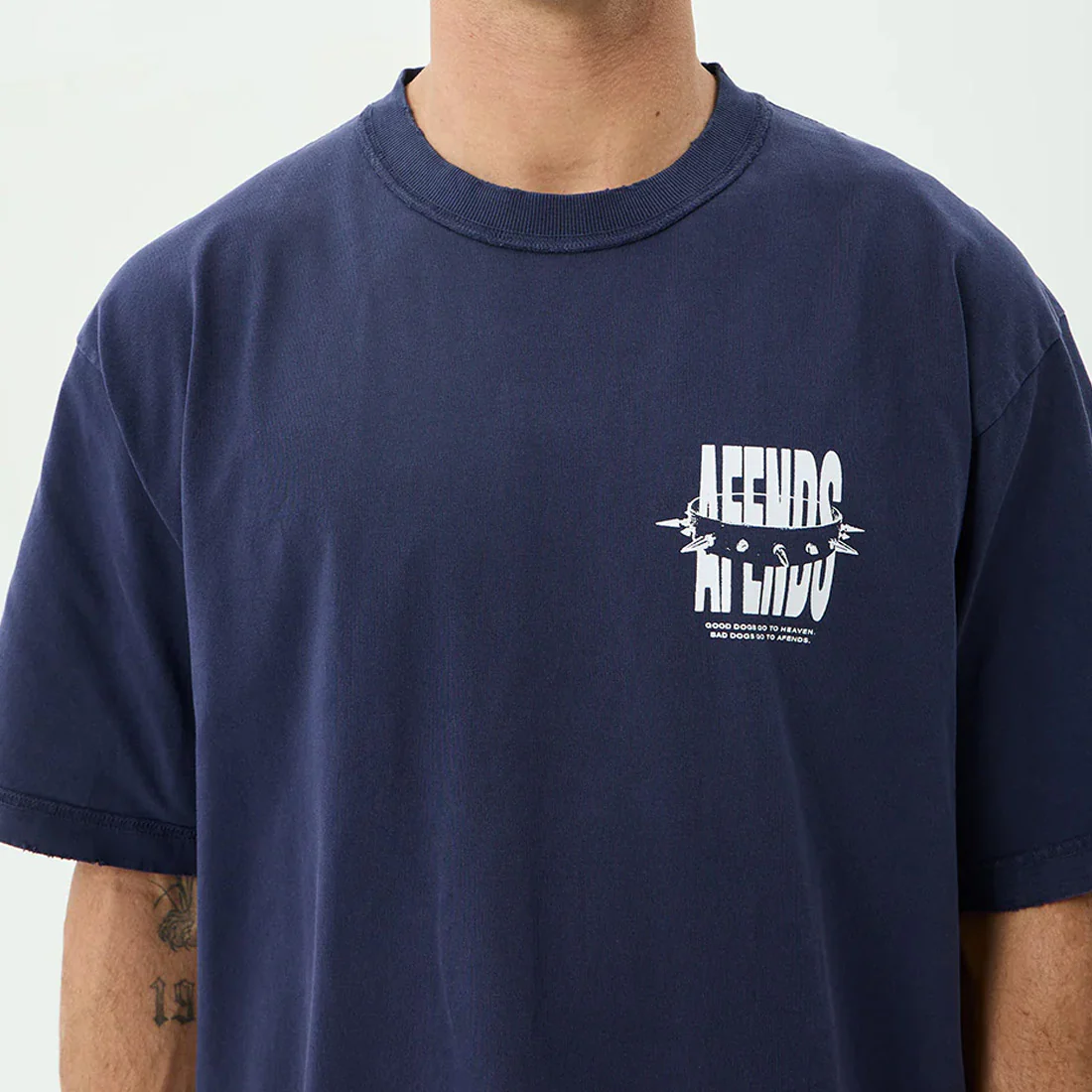 AFENDS Bad Dog Heavyweight Boxy Tee - Washed Deep Sea - Image 6