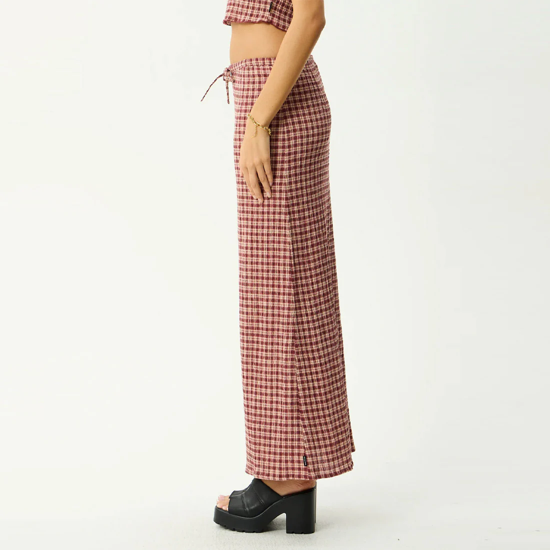 AFENDS Capricorn Seersucker Maxi Skirt - Burgundy/Beige Check - Image 5