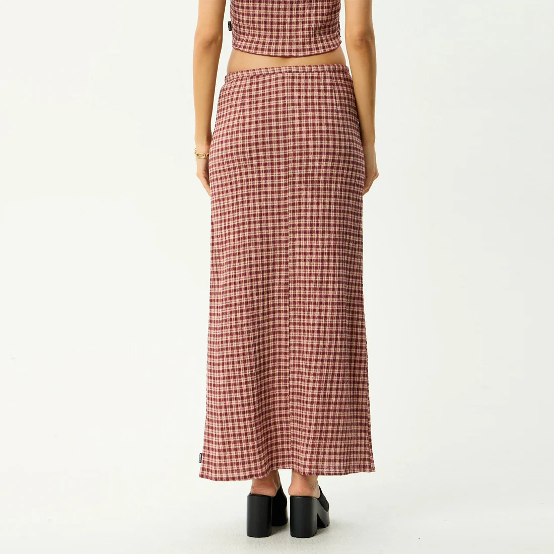 AFENDS Capricorn Seersucker Maxi Skirt - Burgundy/Beige Check - Image 7