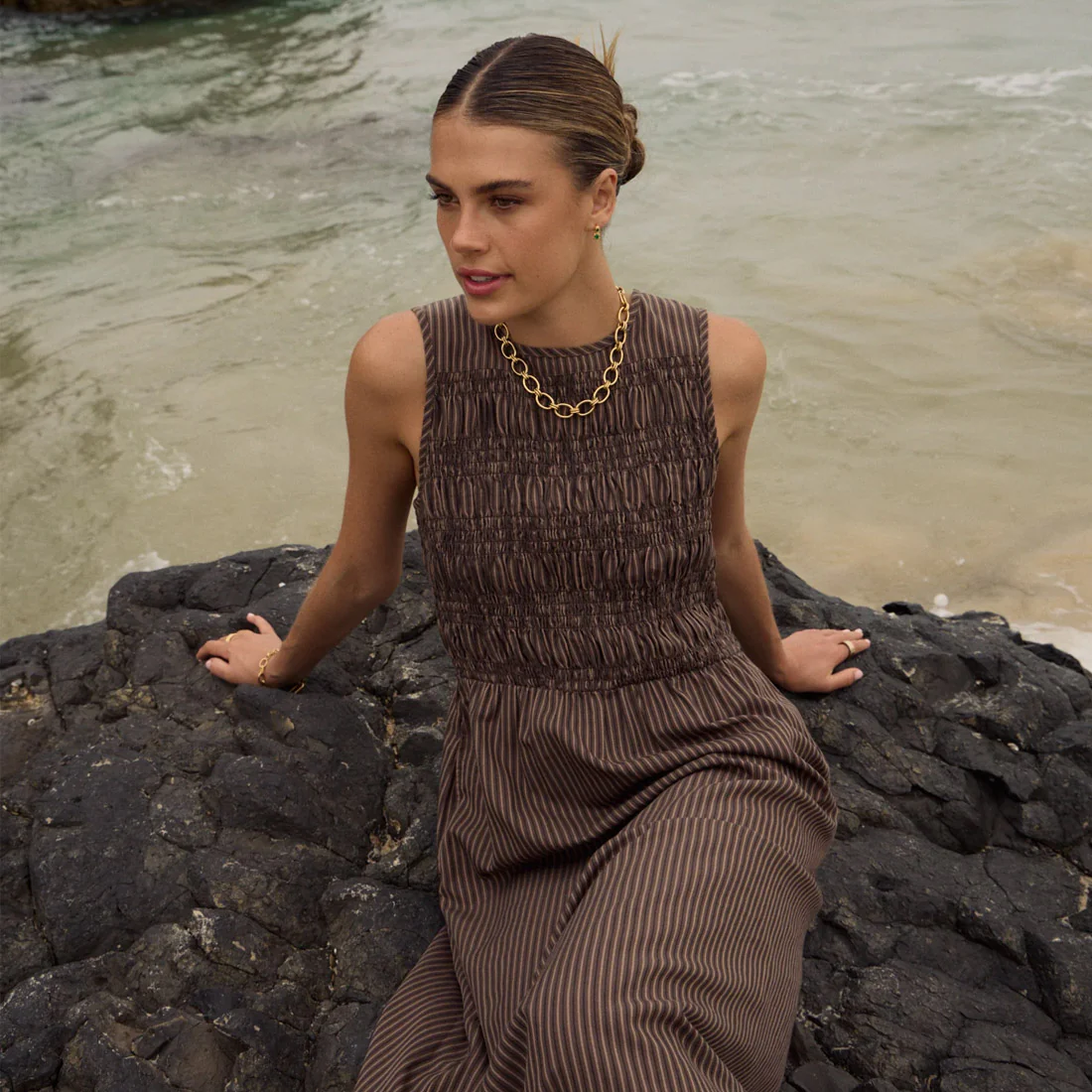 AFENDS Cyrus Maxi Dress - Coffee Stripe - Image 2
