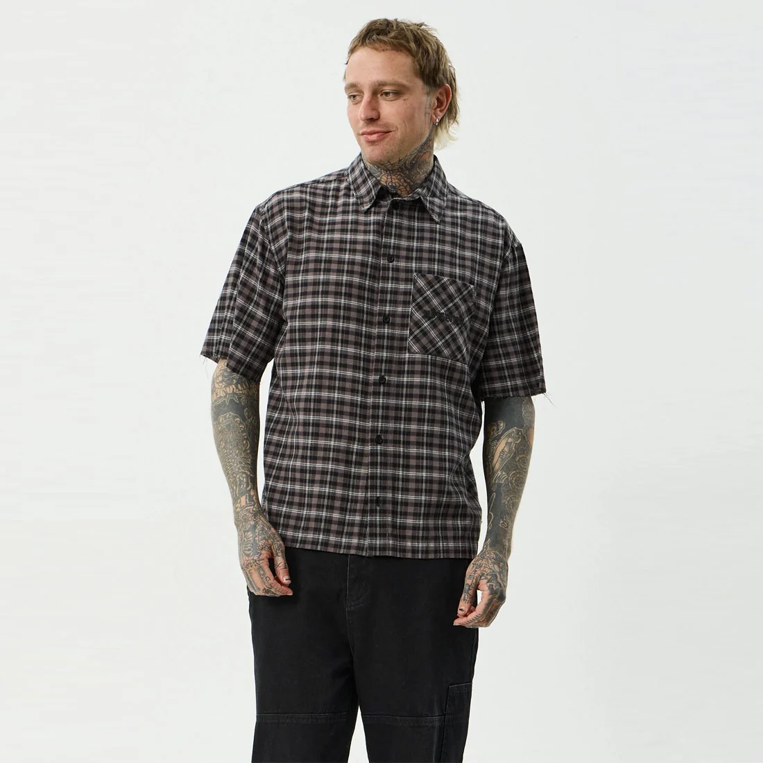 AFENDS Darkness Short Sleeve Shirt - Black Check