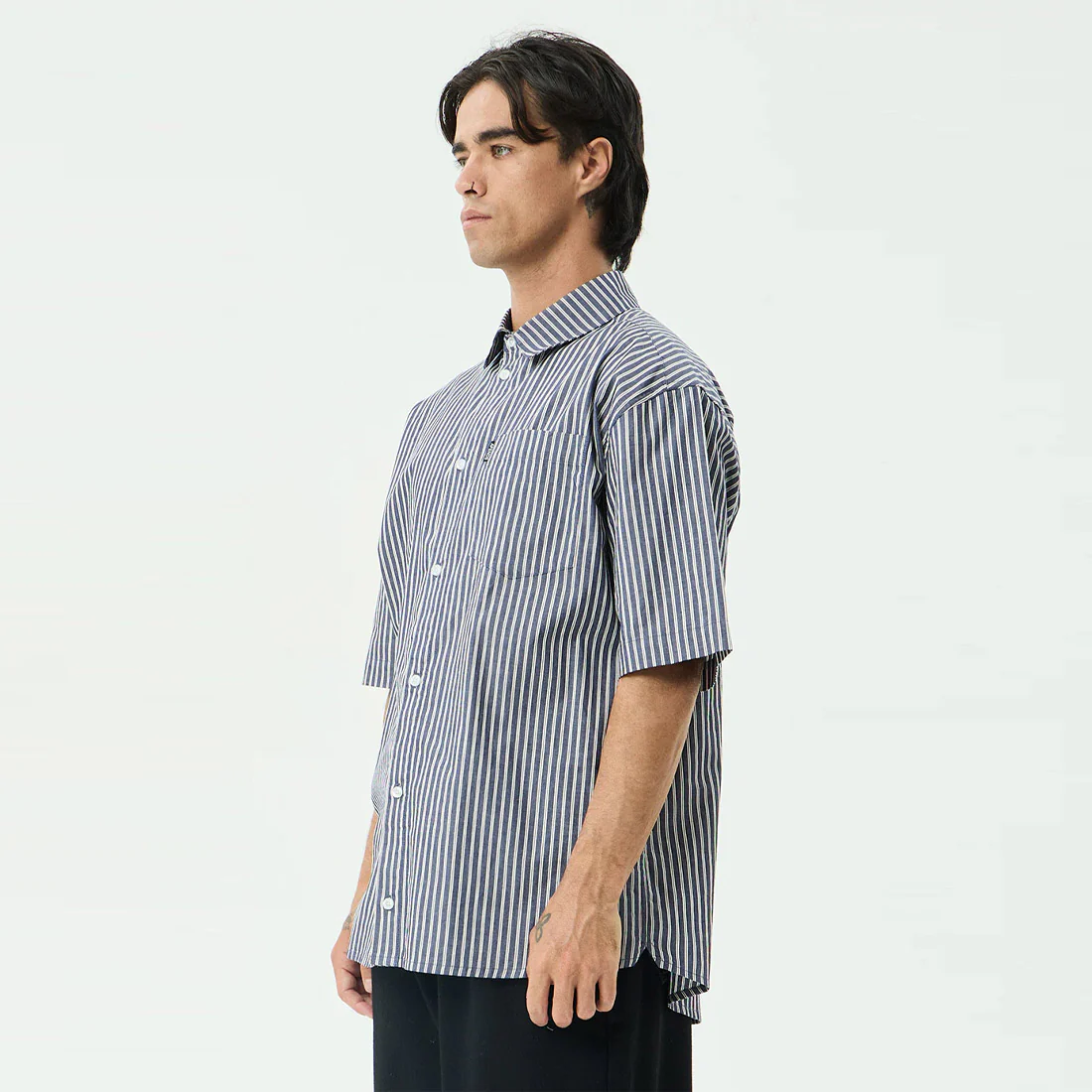AFENDS Delta Short Sleeve Shirt - Navy Stripe - Image 2