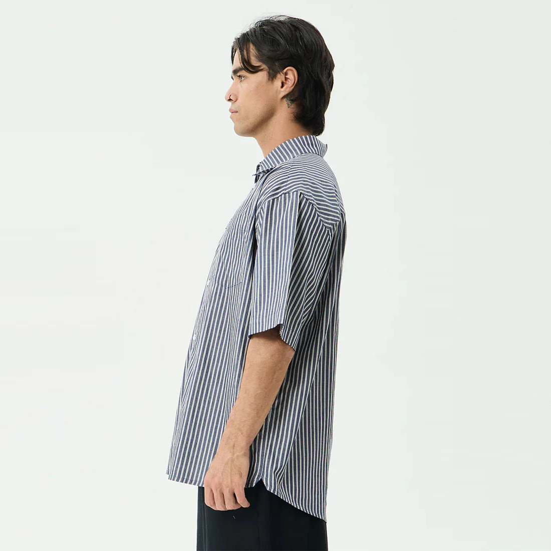 AFENDS Delta Short Sleeve Shirt - Navy Stripe - Image 3