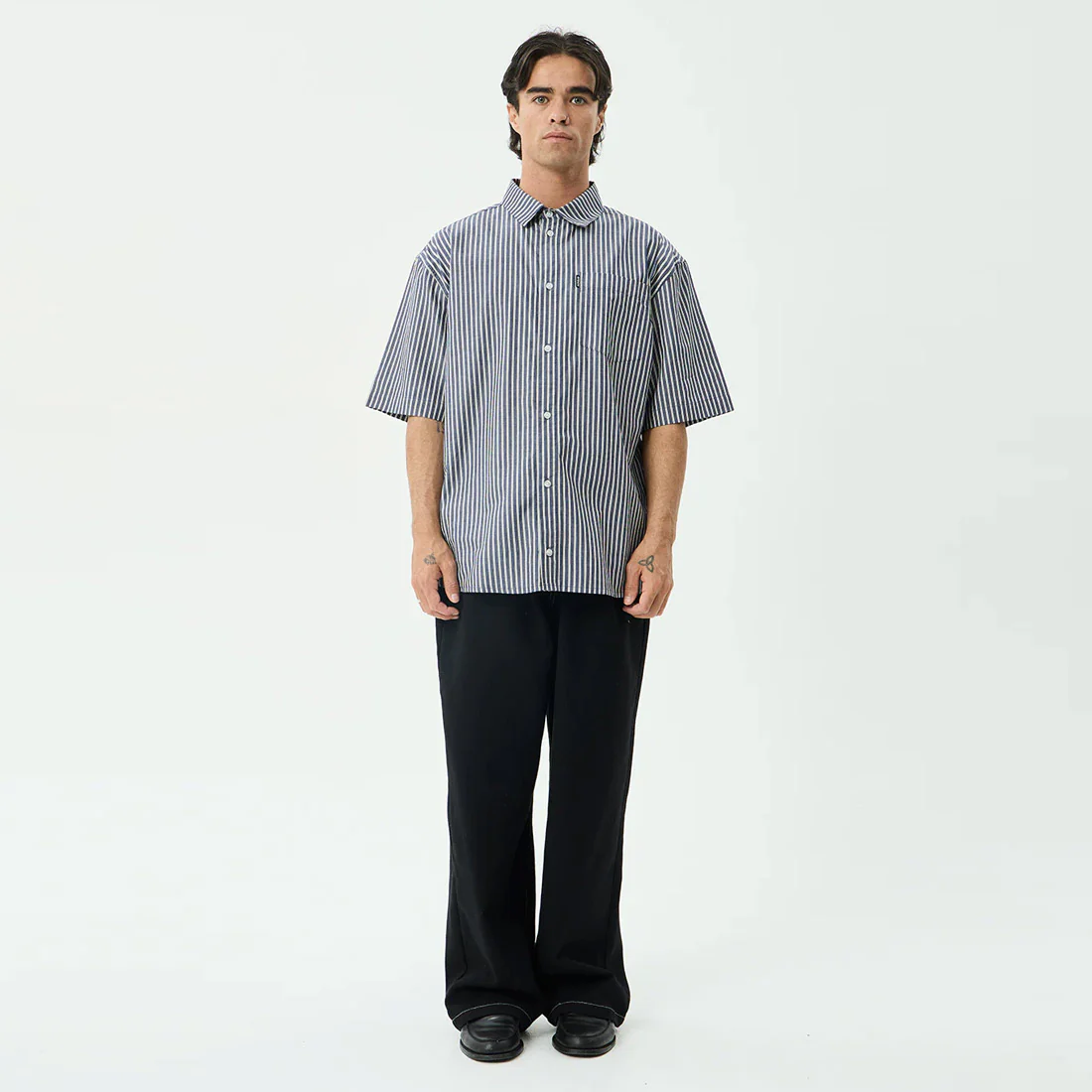 AFENDS Delta Short Sleeve Shirt - Navy Stripe - Image 5