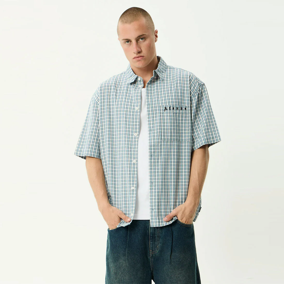 AFENDS Evans Short Sleeve Shirt - Overcast Check - Image 2