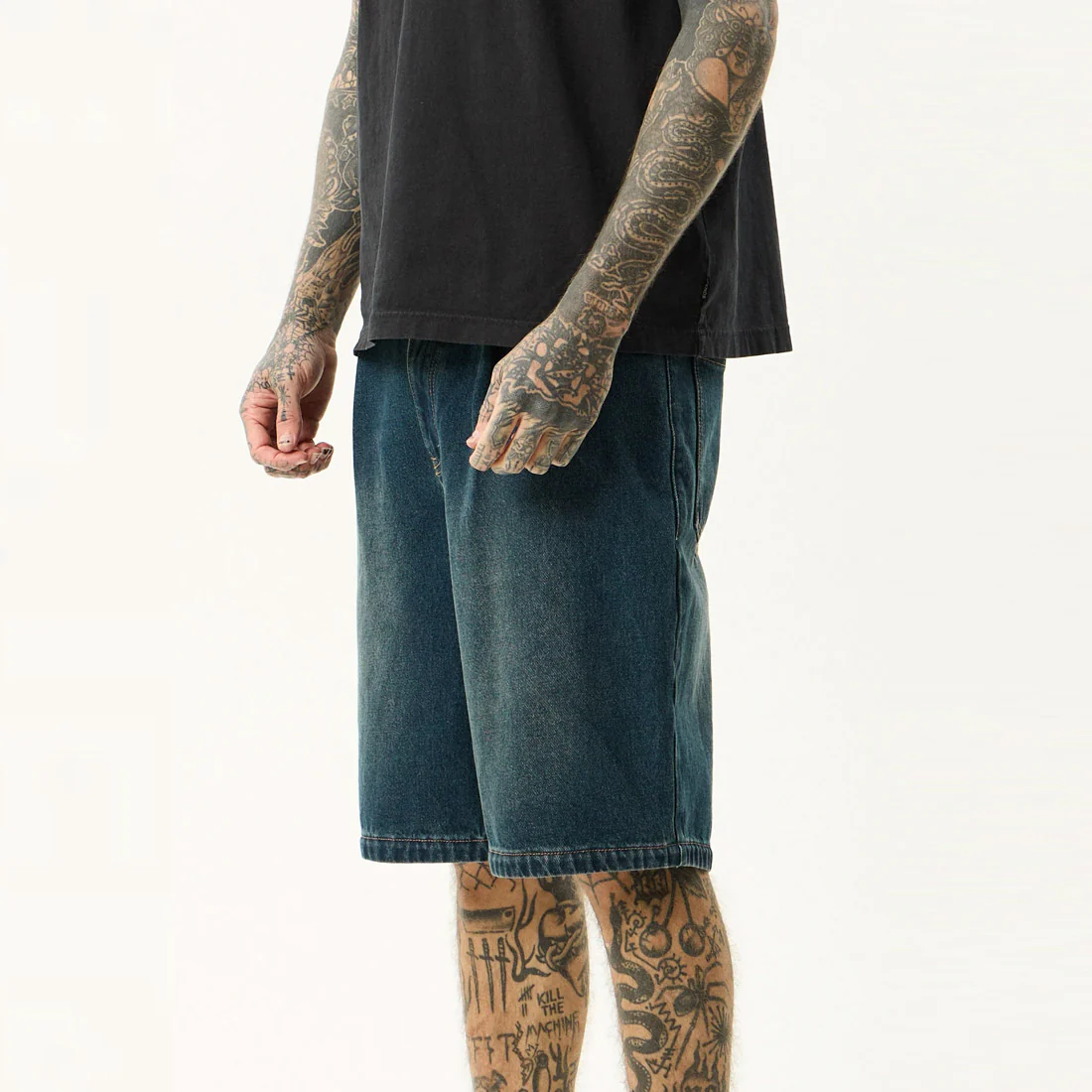 AFENDS Fast Forward Denim Ultra Baggy Pleated 24" Short - Vintage Wash - Image 2