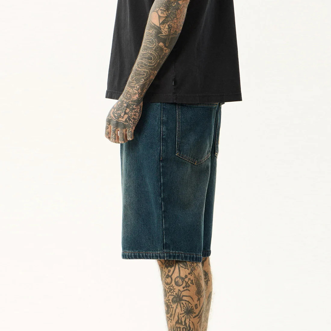 AFENDS Fast Forward Denim Ultra Baggy Pleated 24" Short - Vintage Wash - Image 3