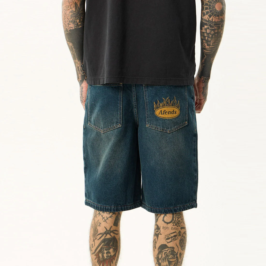 AFENDS Fast Forward Denim Ultra Baggy Pleated 24" Short - Vintage Wash - Image 4