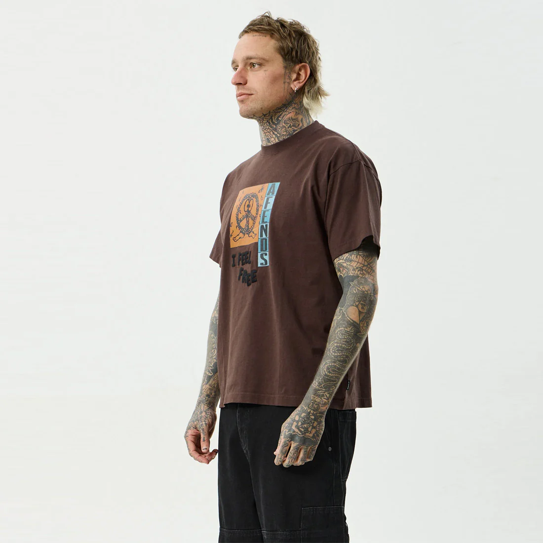AFENDS Feel Free - Boxy Tee - Washed Coffee - Image 2