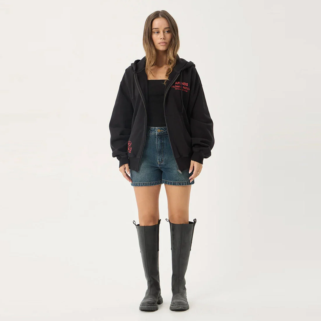 AFENDS Flower Patch Boxy Zip Hood - Stone Black - Image 7