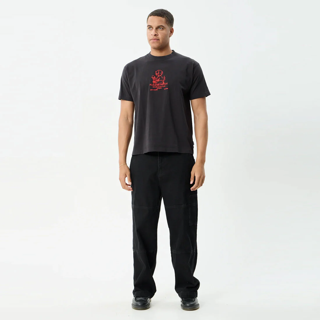AFENDS Flower Patch Heavyweight Boxy Tee - Stone Black - Image 6