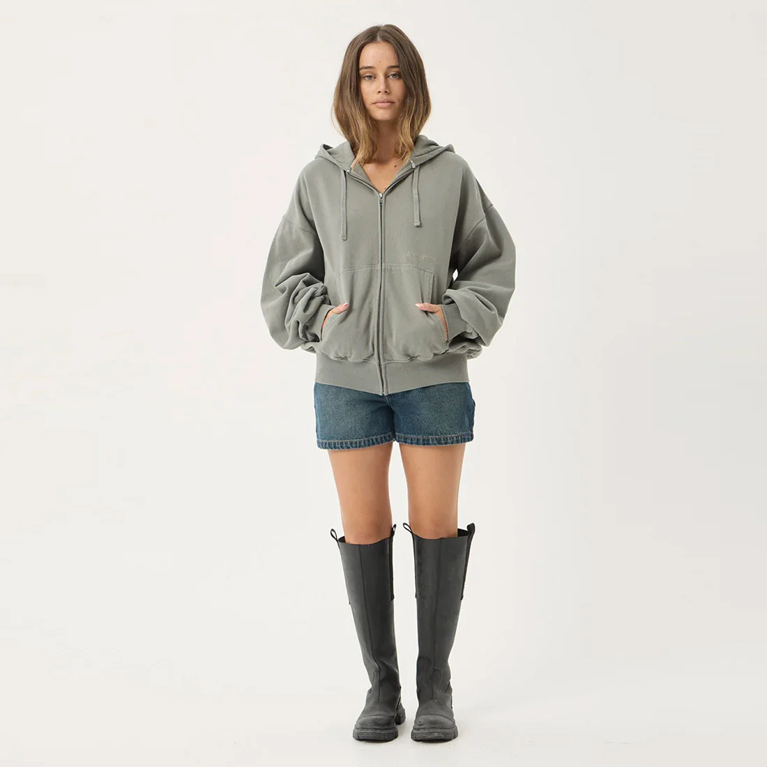 AFENDS Genesis Boxy Zip Hood - Washed Sycamore - Image 6