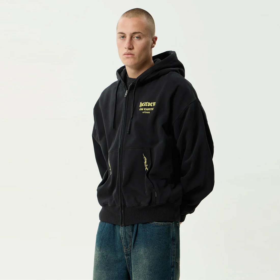 AFENDS Heaven Boxy Zip Hood - Stone Black - Image 2