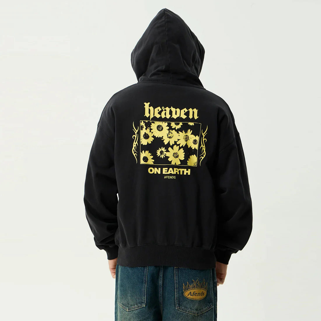 AFENDS Heaven Boxy Zip Hood - Stone Black - Image 4