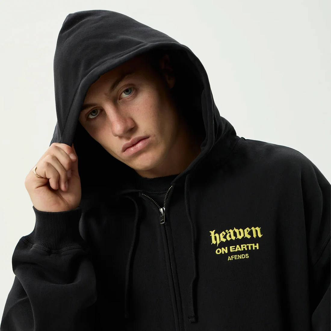 AFENDS Heaven Boxy Zip Hood - Stone Black - Image 5