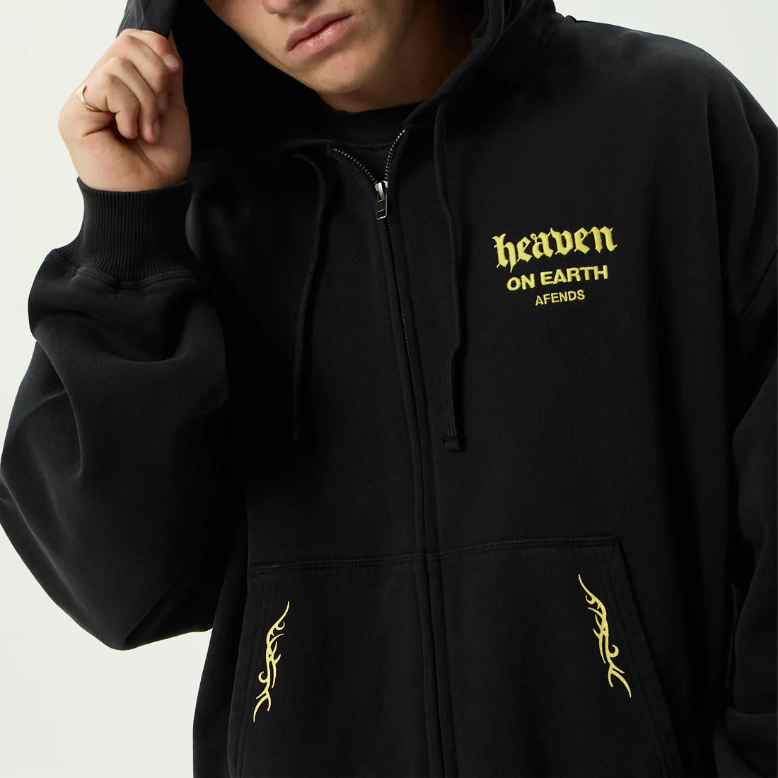 AFENDS Heaven Boxy Zip Hood - Stone Black - Image 6