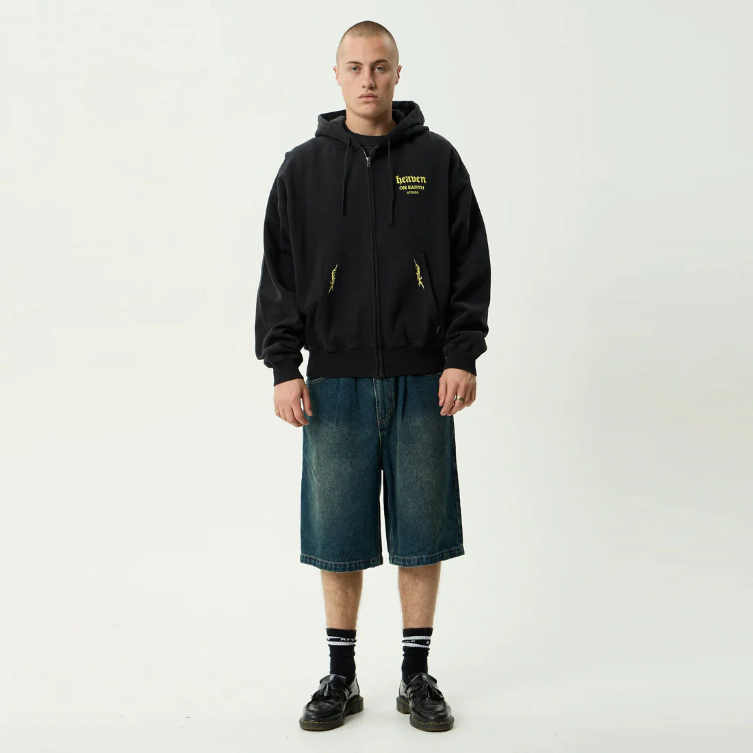 AFENDS Heaven Boxy Zip Hood - Stone Black - Image 7