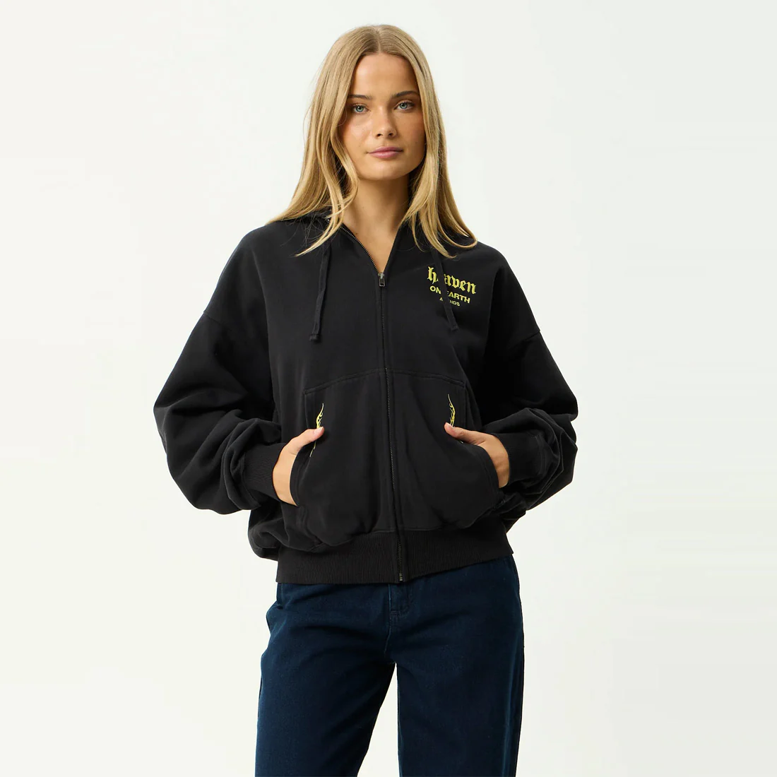 AFENDS Heaven Boxy Zip Hood - Stone Black - Image 8