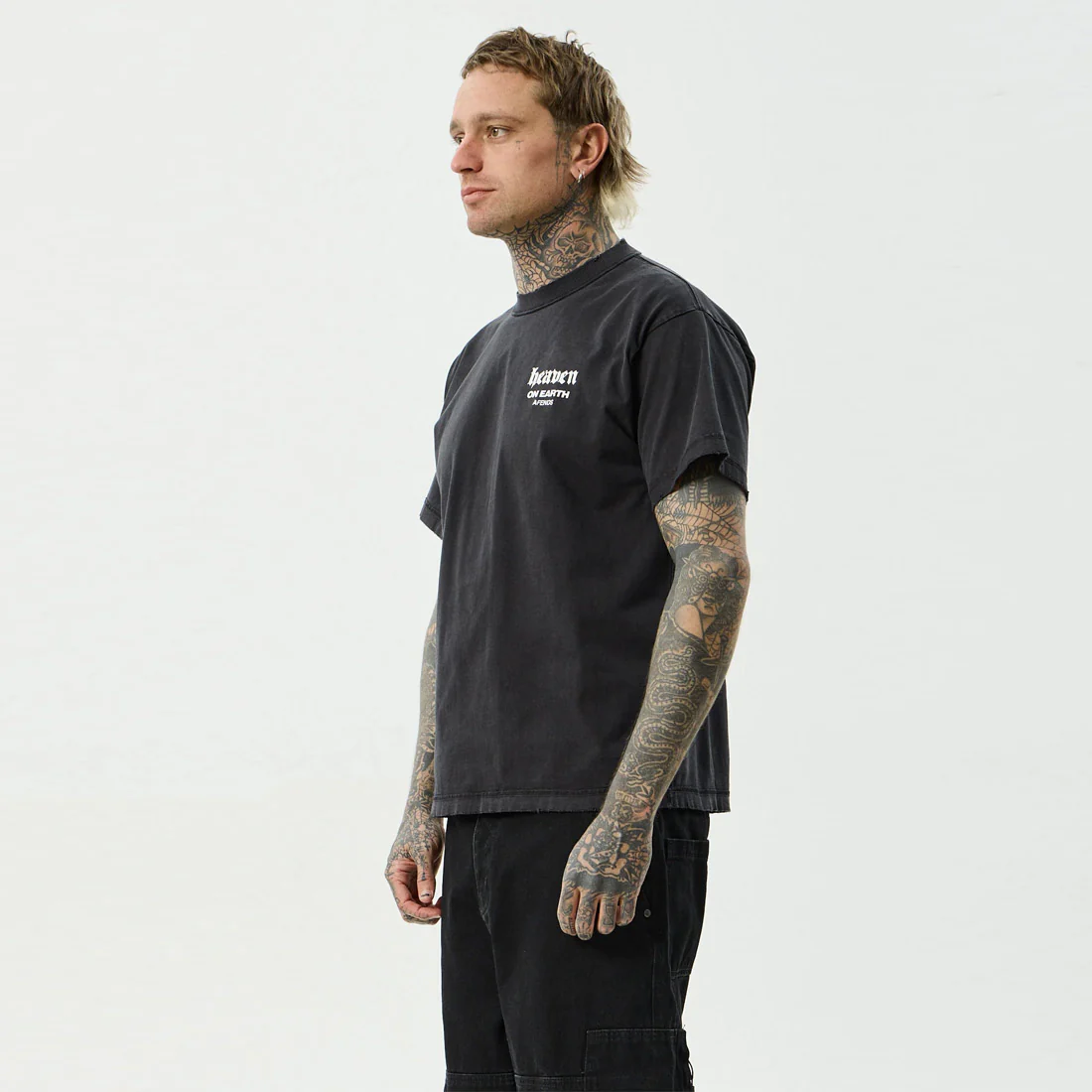 AFENDS Heaven Heavyweight Boxy Tee - Stone Black - Image 2