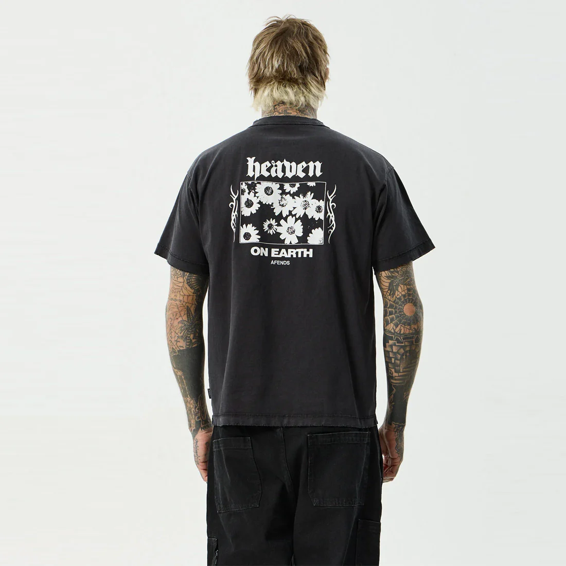 AFENDS Heaven Heavyweight Boxy Tee - Stone Black - Image 4