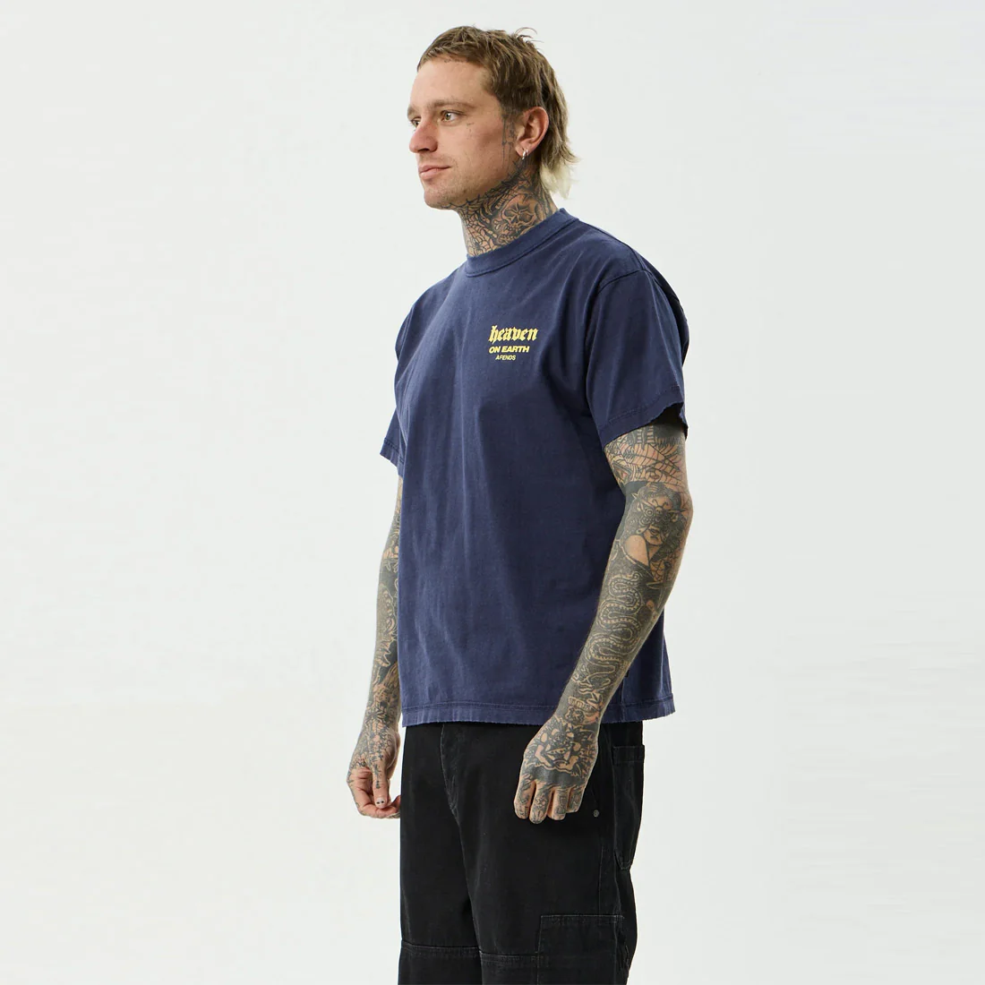 AFENDS Heaven Heavyweight Boxy Tee - Washed Deep Sea - Image 2