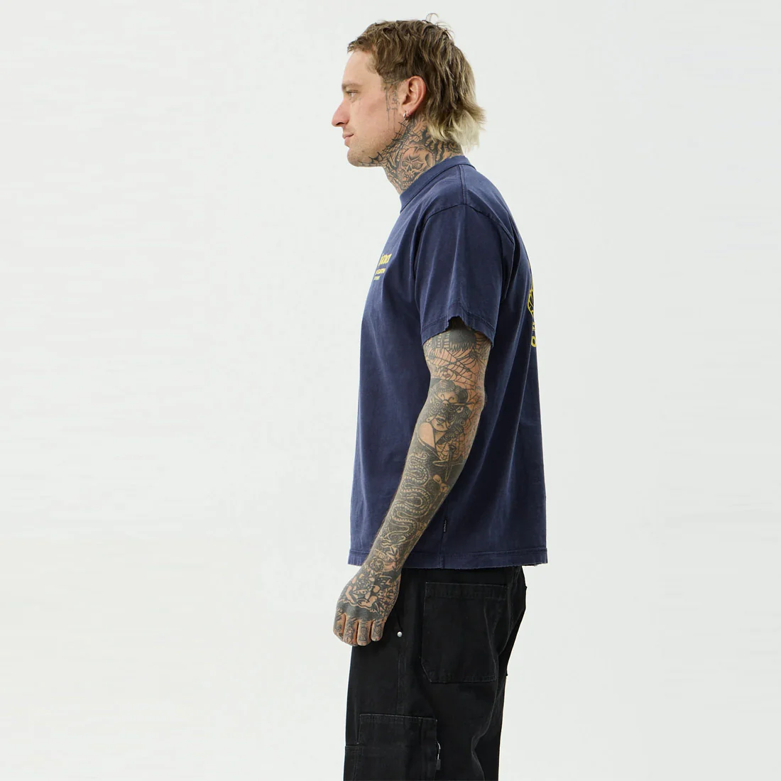 AFENDS Heaven Heavyweight Boxy Tee - Washed Deep Sea - Image 3