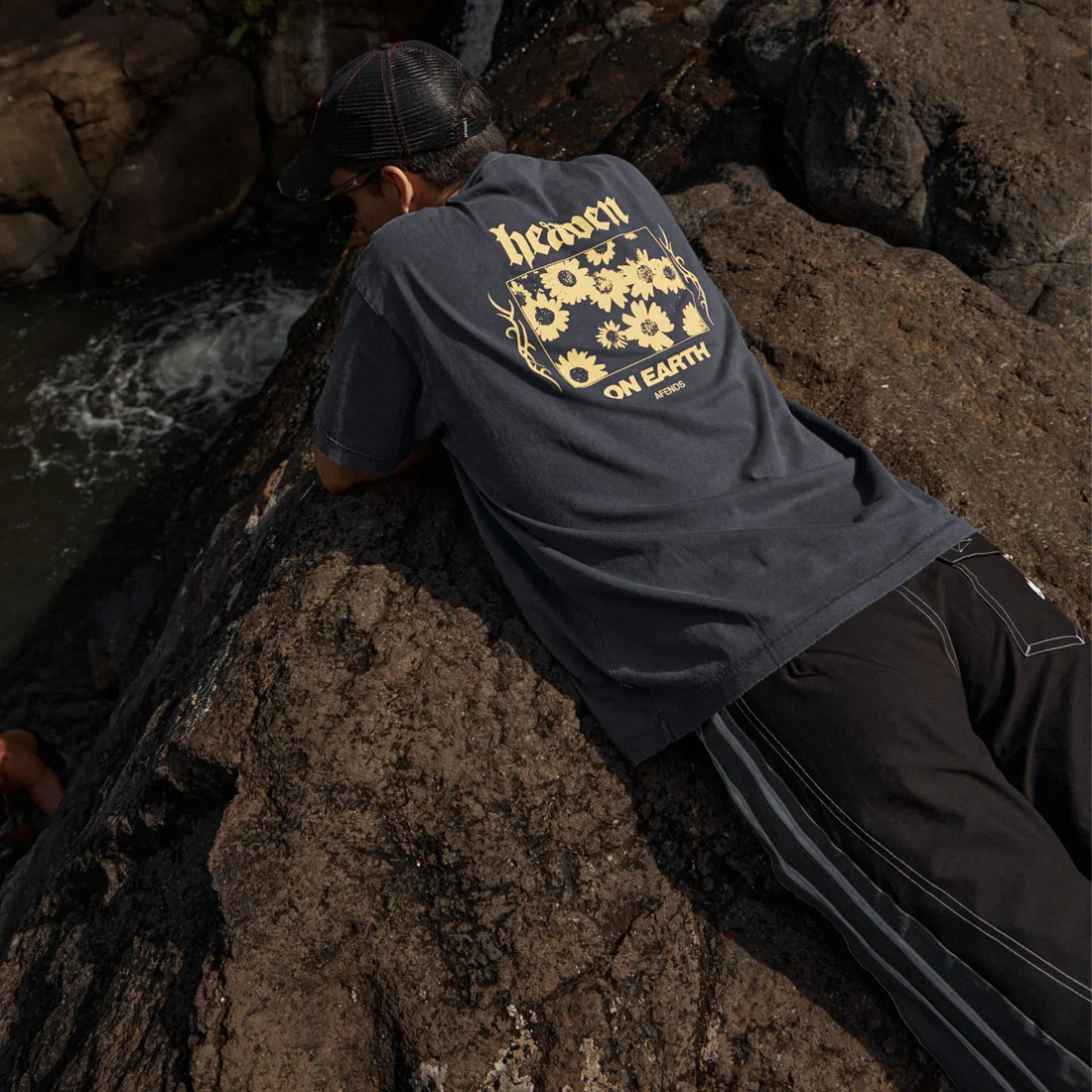 AFENDS Heaven Heavyweight Boxy Tee - Washed Deep Sea - Image 4