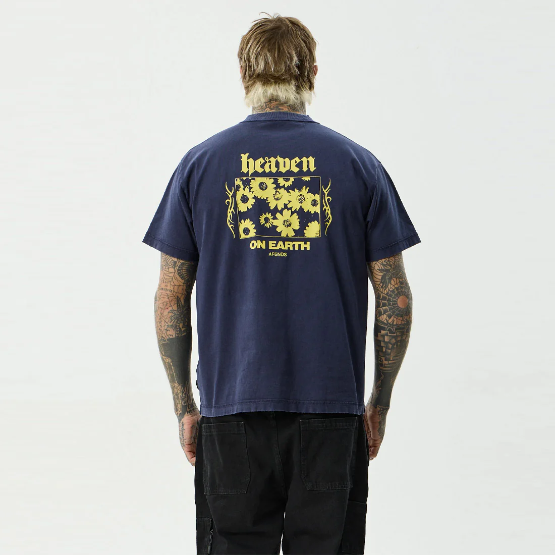 AFENDS Heaven Heavyweight Boxy Tee - Washed Deep Sea - Image 5