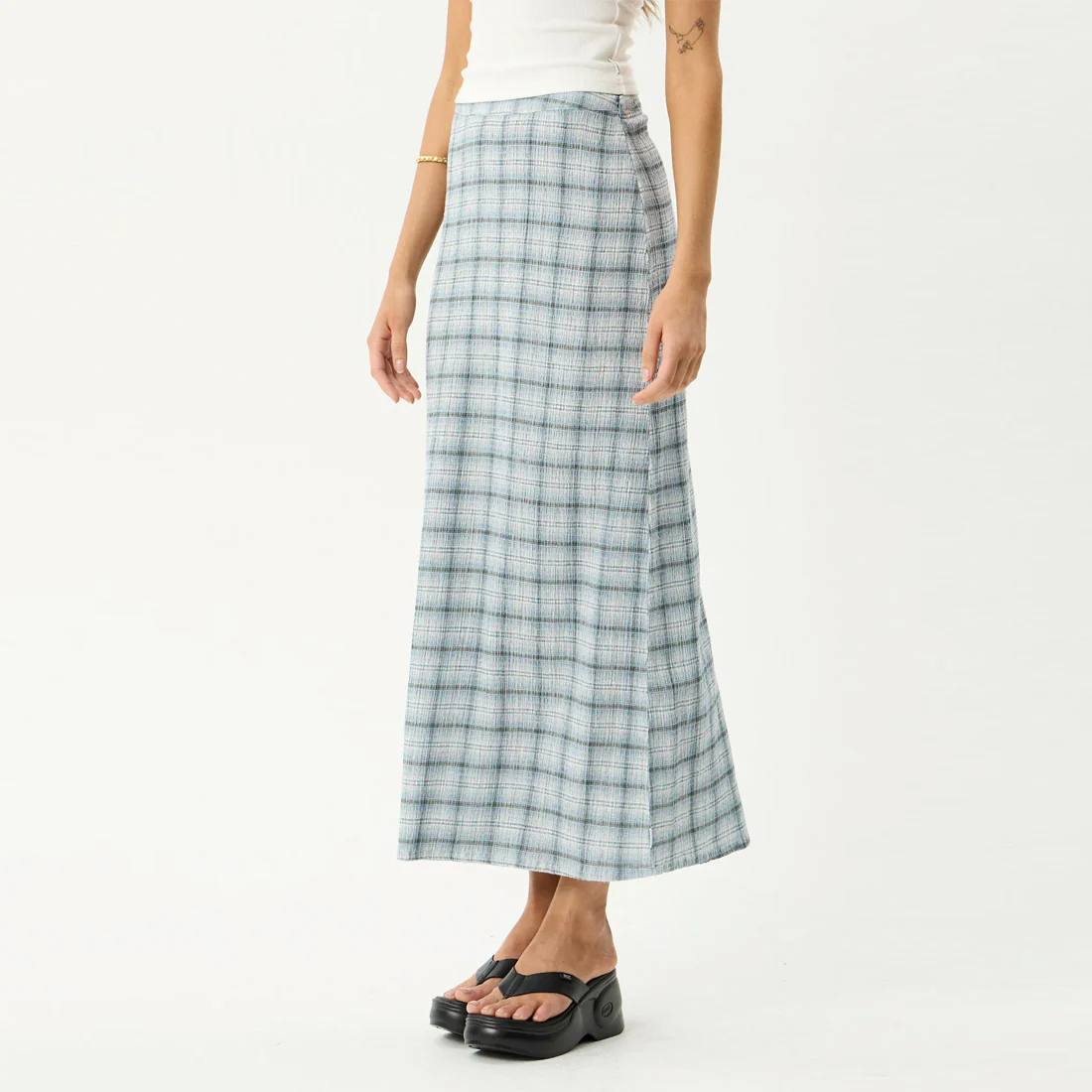 AFENDS Lagoon Seersucker Maxi Skirt - Overcast Check - Image 3