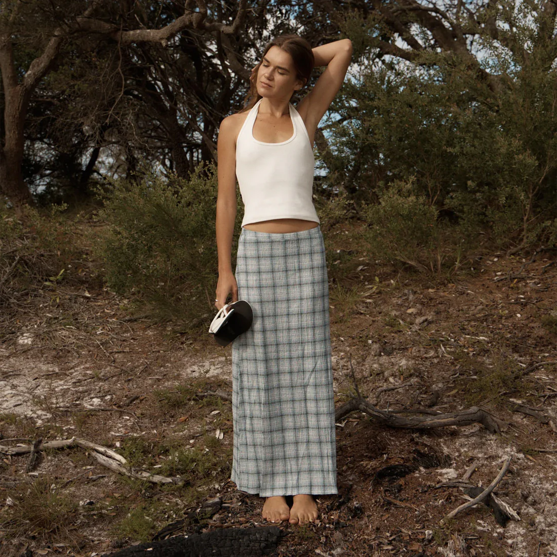 AFENDS Lagoon Seersucker Maxi Skirt - Overcast Check - Image 5
