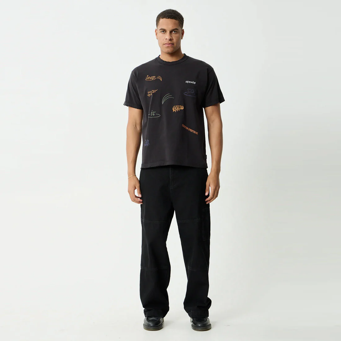AFENDS Leap Heavyweight Boxy Tee - Stone Black - Image 6