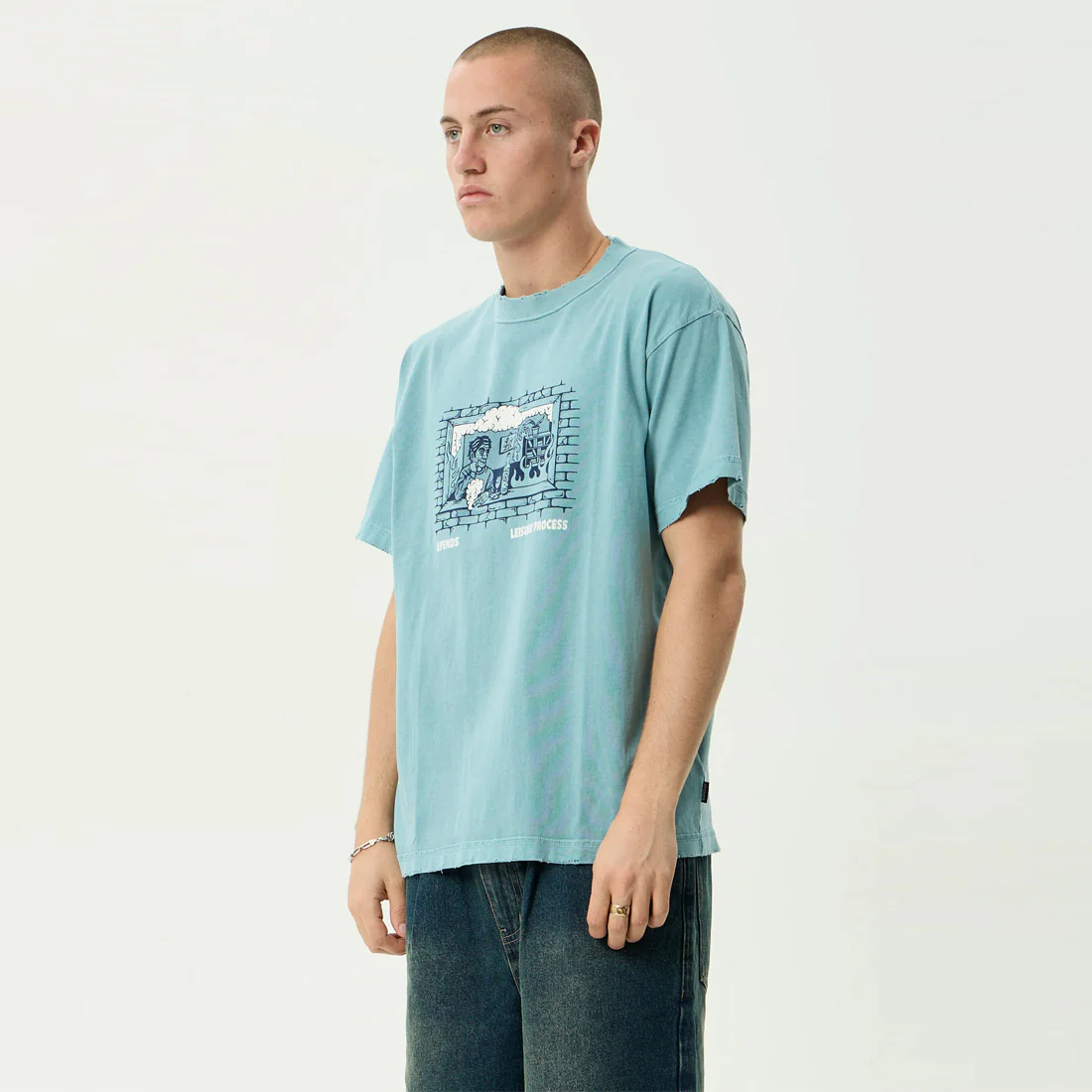 AFENDS Leisure Process Recycled Boxy Tee - Washed Overcast - Image 2
