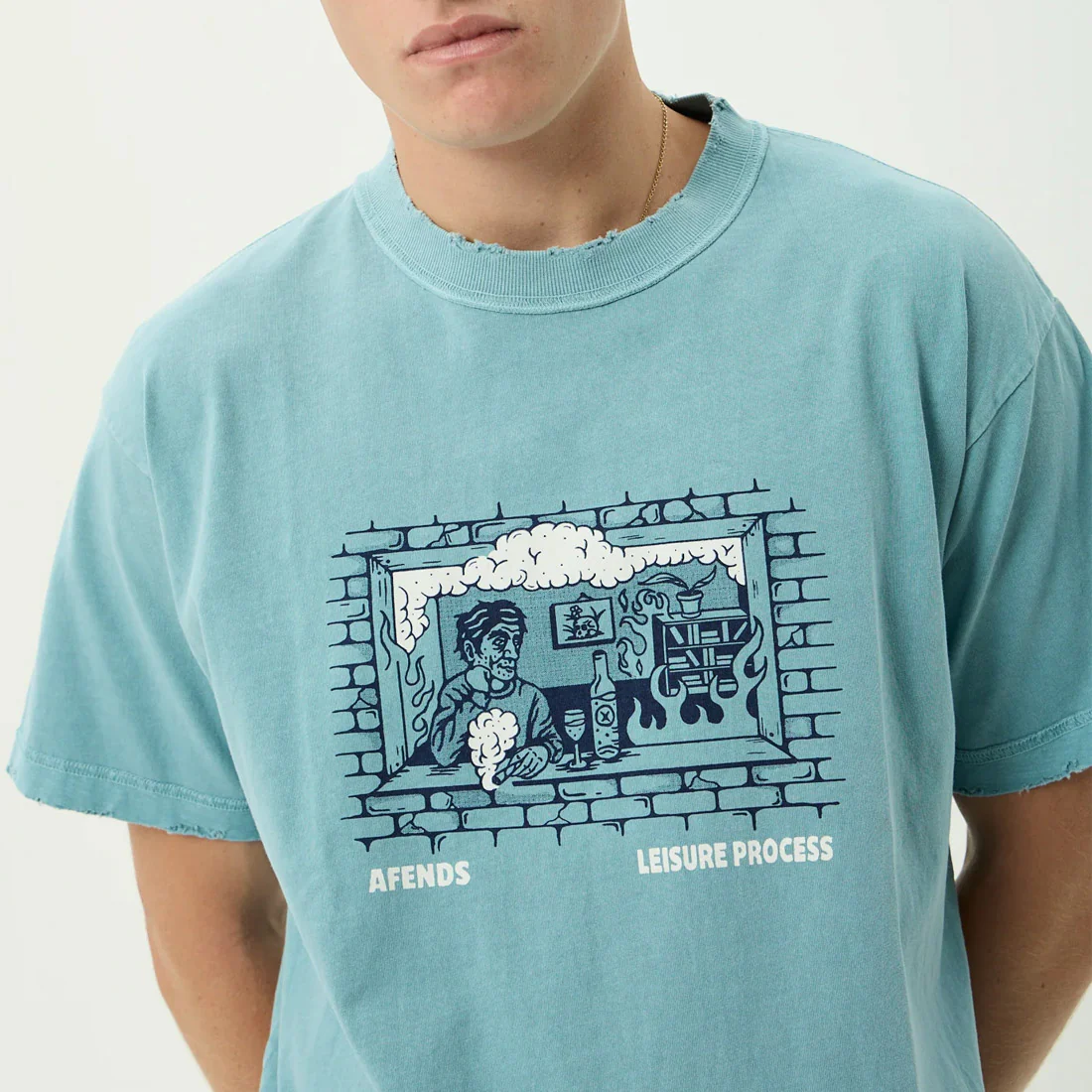 AFENDS Leisure Process Recycled Boxy Tee - Washed Overcast - Image 5