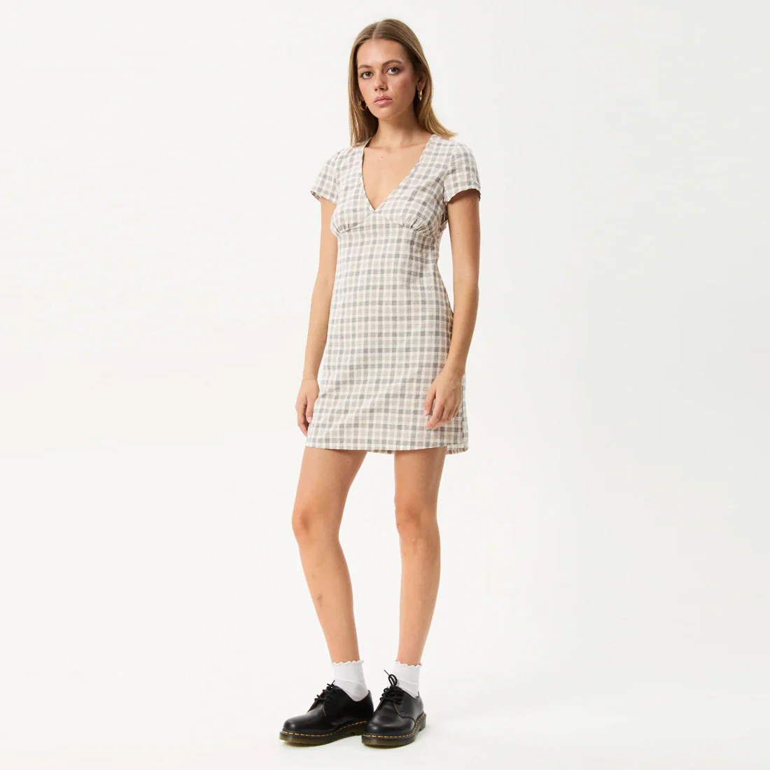 AFENDS Leo Seersucker Mini Dress - Coffee/White - Image 3