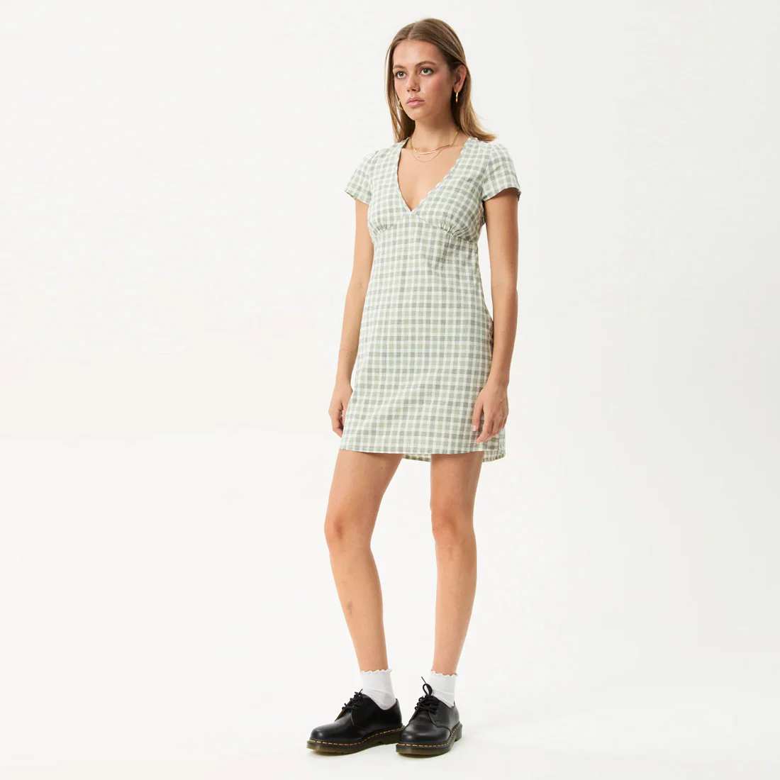 AFENDS Leo Seersucker Mini Dress - Green/White - Image 3