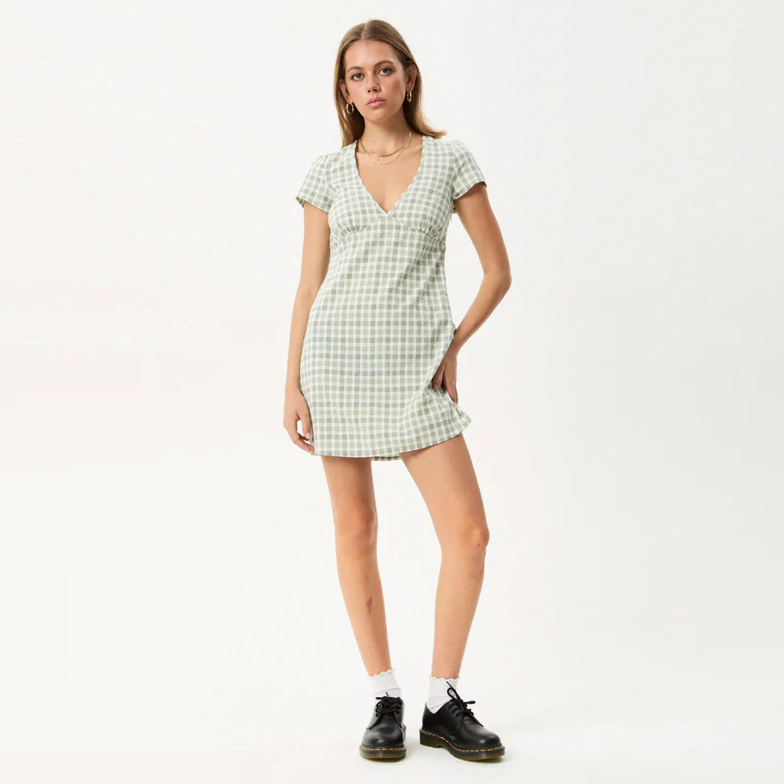 AFENDS Leo Seersucker Mini Dress - Green/White - Image 7