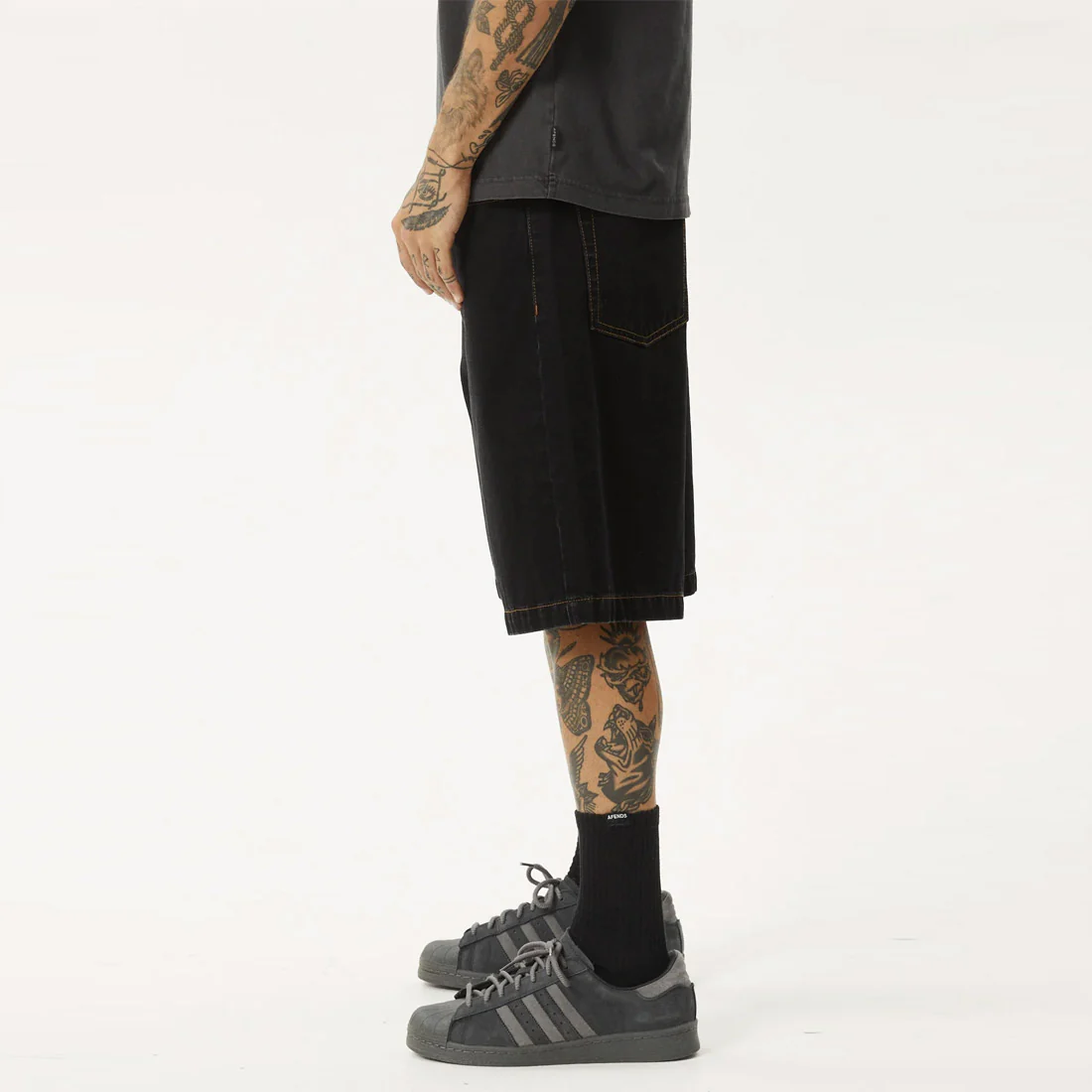 AFENDS Lil C Denim Baggy Short - Washed Black - Image 4