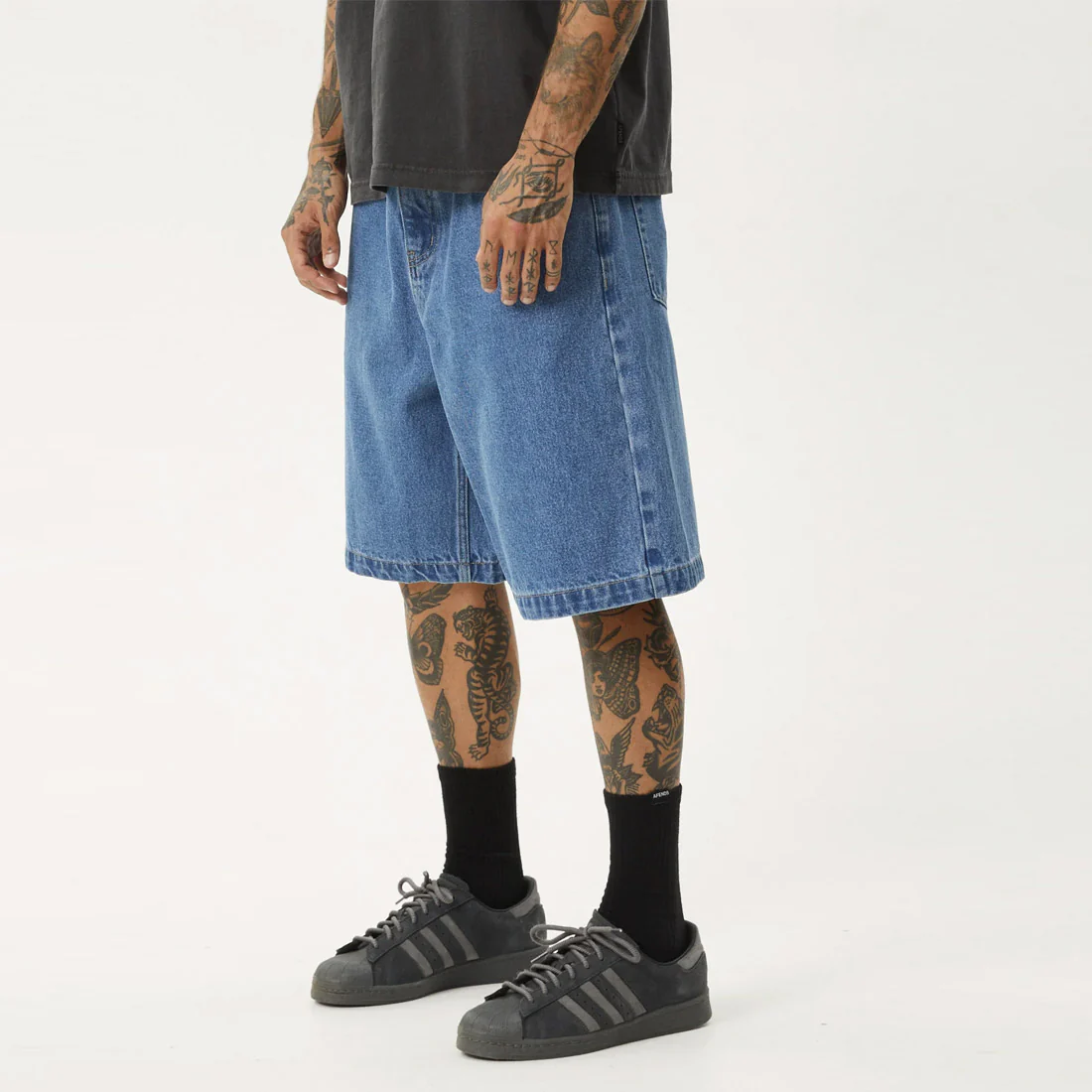 AFENDS Lil C Denim Baggy Short - Worn Blue - Image 2
