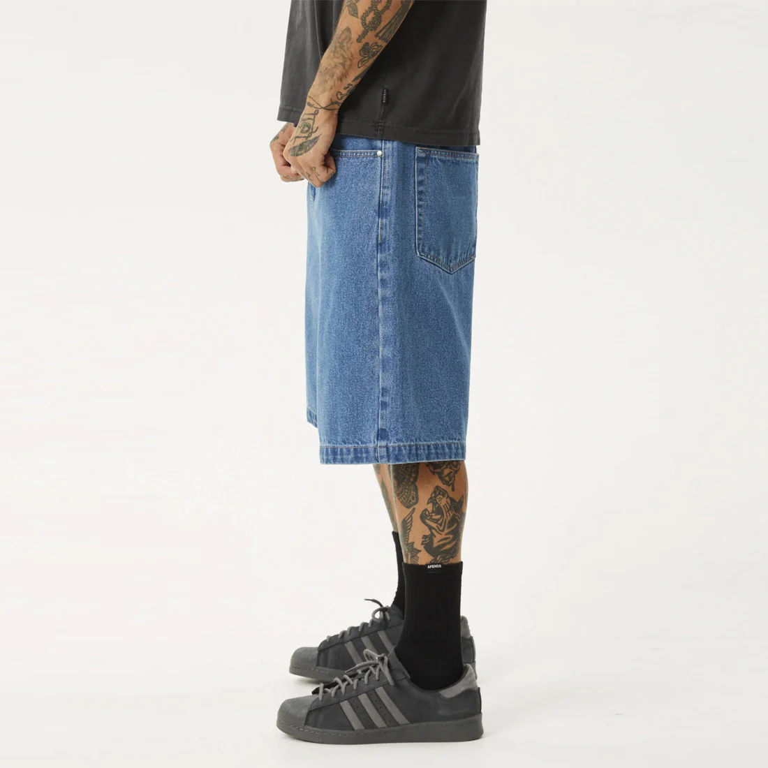 AFENDS Lil C Denim Baggy Short - Worn Blue - Image 4