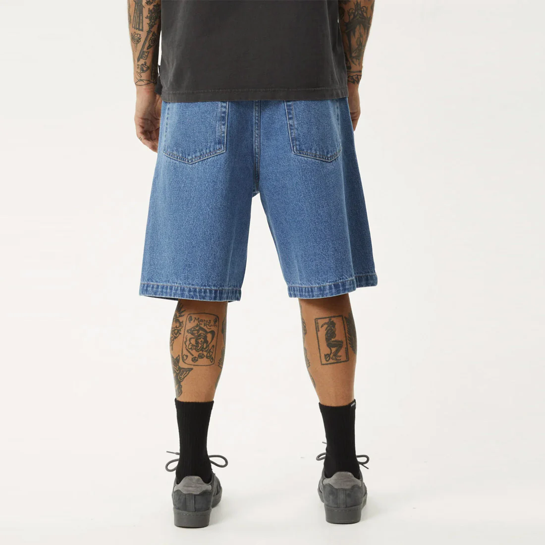 AFENDS Lil C Denim Baggy Short - Worn Blue - Image 5