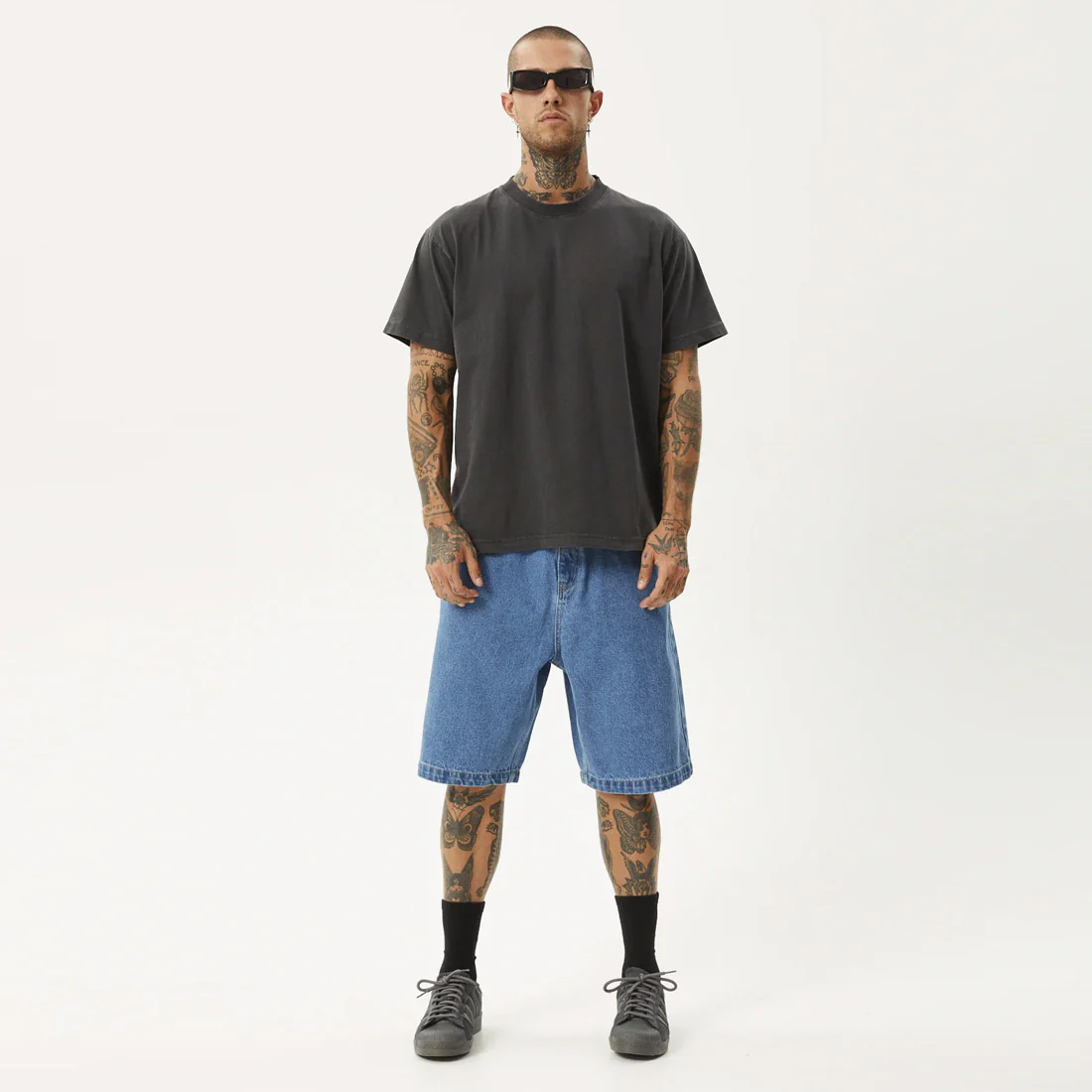 AFENDS Lil C Denim Baggy Short - Worn Blue - Image 6