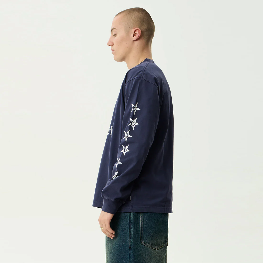 AFENDS Live It Heavyweight Boxy Long Sleeve Tee - Washed Deep Sea - Image 3