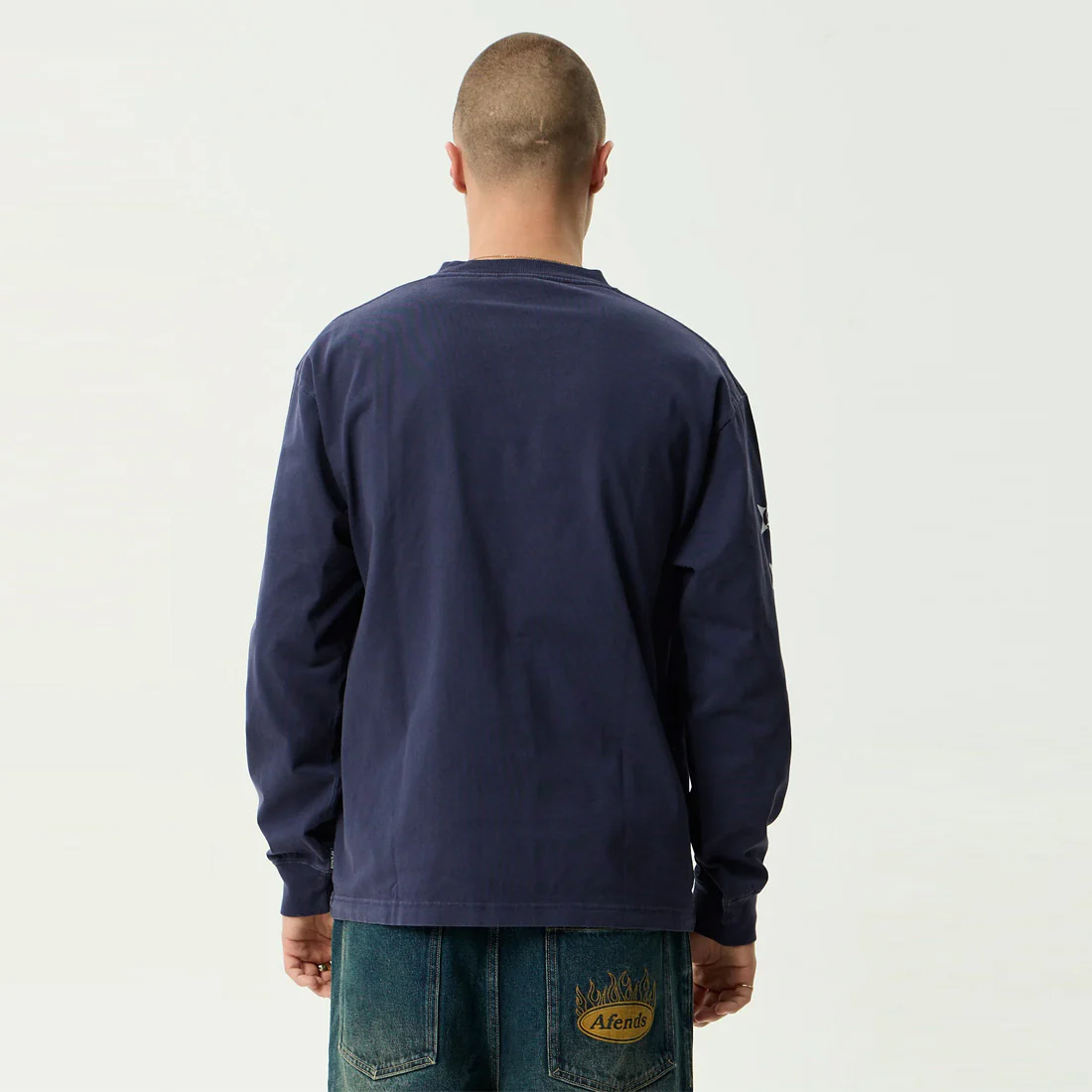 AFENDS Live It Heavyweight Boxy Long Sleeve Tee - Washed Deep Sea - Image 4