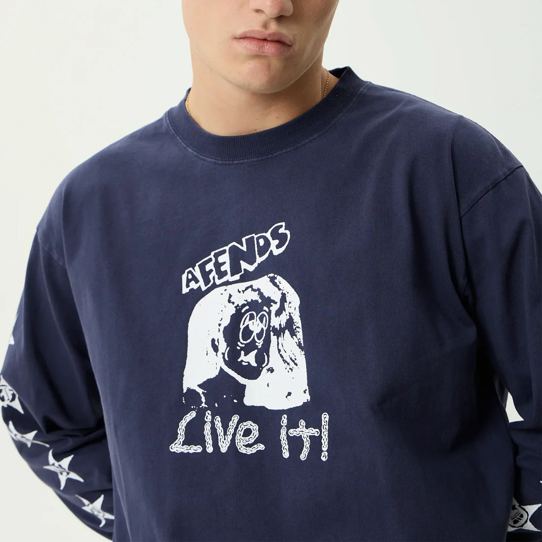 AFENDS Live It Heavyweight Boxy Long Sleeve Tee - Washed Deep Sea - Image 5