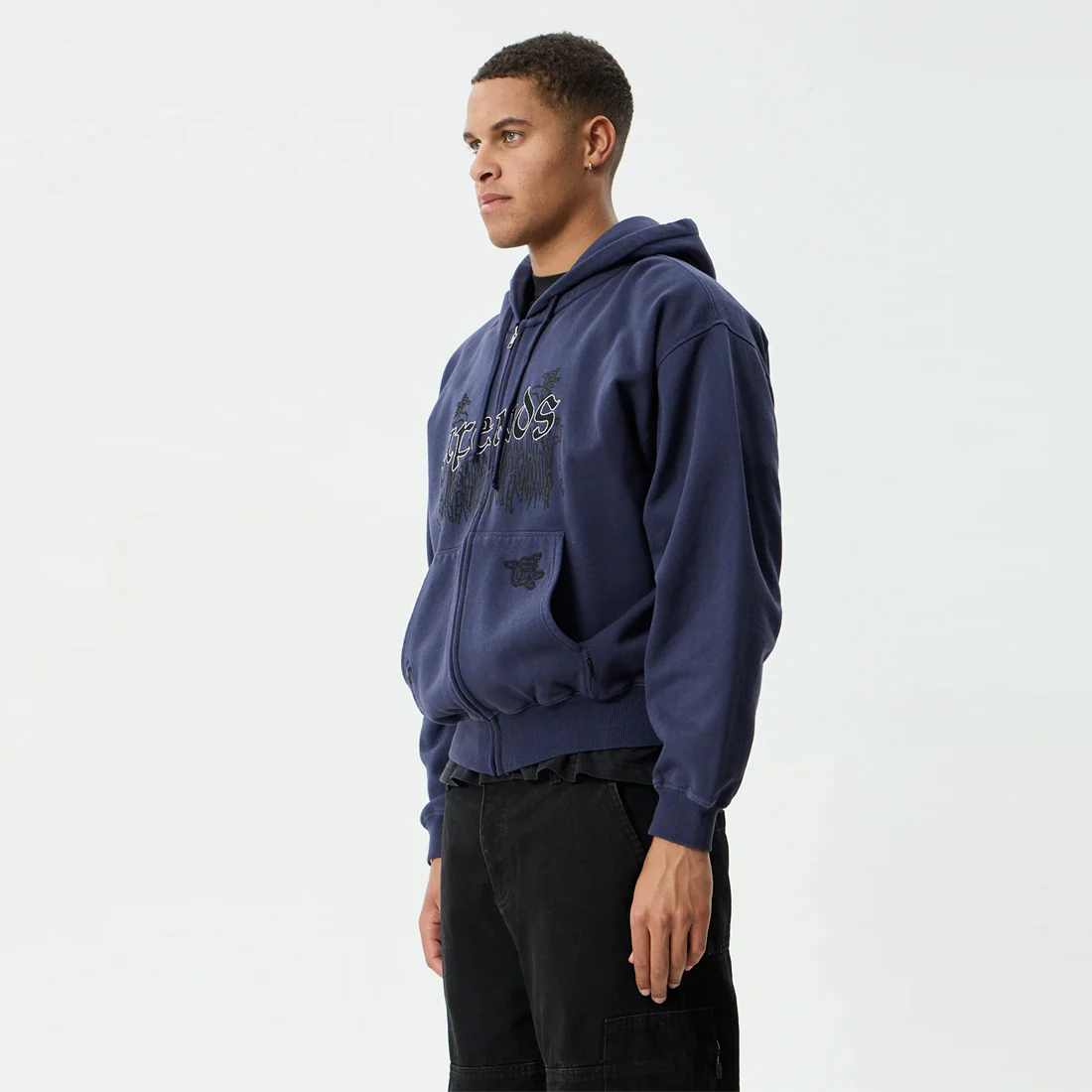 AFENDS Pent-A-Gone Boxy Zip Hood - Washed Deep Sea - Image 3