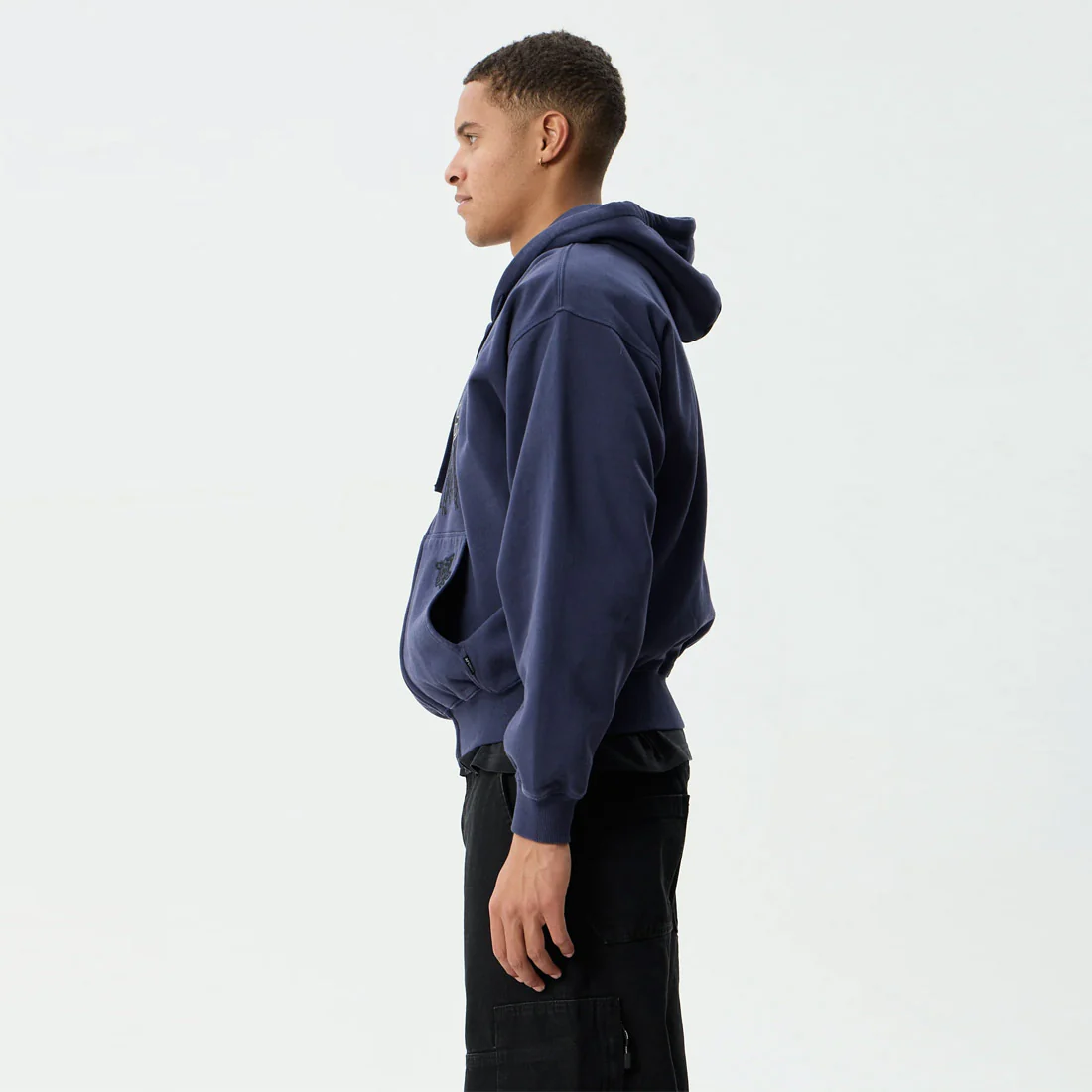 AFENDS Pent-A-Gone Boxy Zip Hood - Washed Deep Sea - Image 4